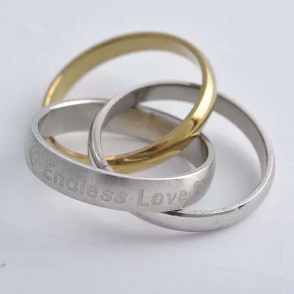 Trinity Endless Love Heart Intertwined Silver & Gold Stainless Steel Ring Bands